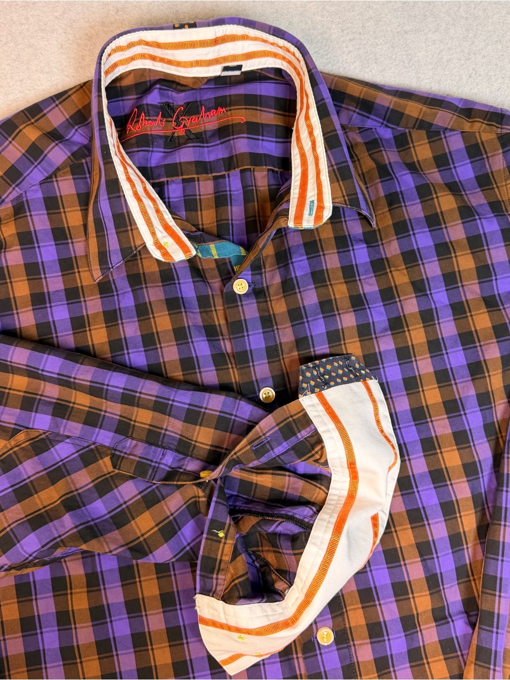 Robert Graham Purple and Orange Plaid Check Button-Down Shirt